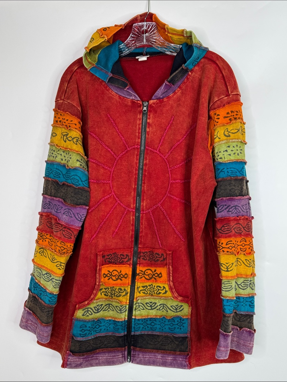 Greater Good Network Boho Patchwork Hooded Full Zip Sweatshirt 4X